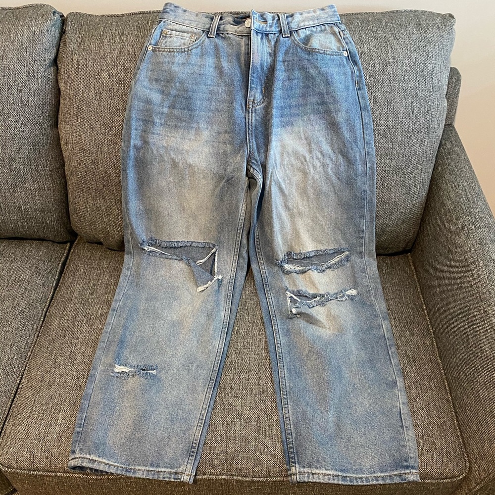 PLT Wide Leg Distressed Boyfriend Jeans